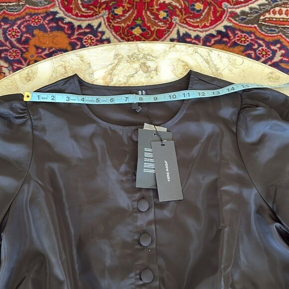 NWT Vero Moda Melinda Button Front Peplum Puffy Sleeves Top - Picture 8 of 10